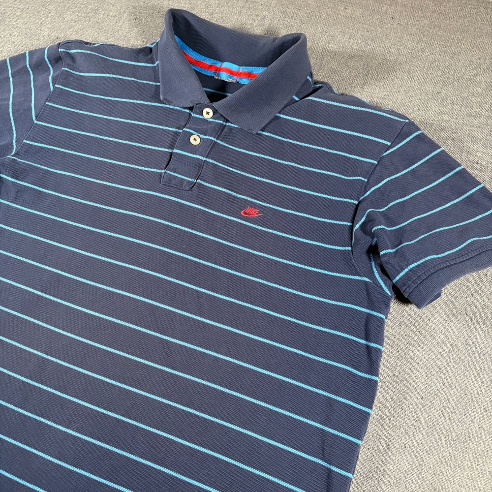 Nike Polo Shirt Mens XL Navy‎ Blue Striped Short Sleeve Cotton 207728-451